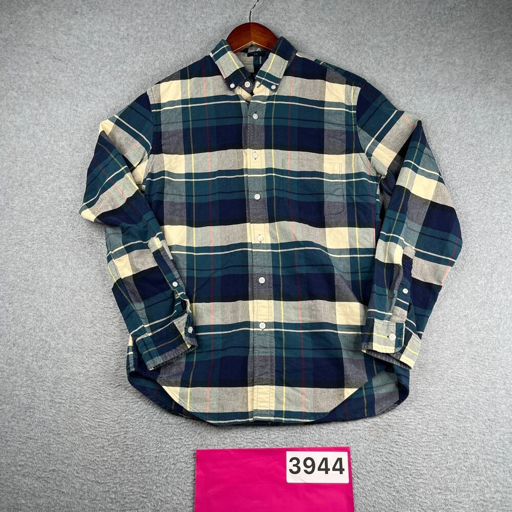 J Crew Slim Shirt Medium Green Navy Plaid Casual Button Up Long Sleeve Mens